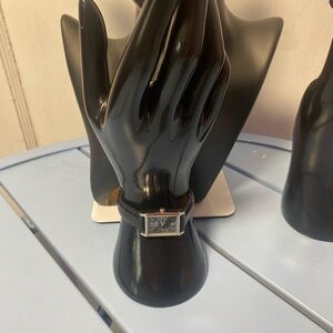 Citizen Quartz Rectangular Gold Tone Black Dial Leather Strap Dress Watch